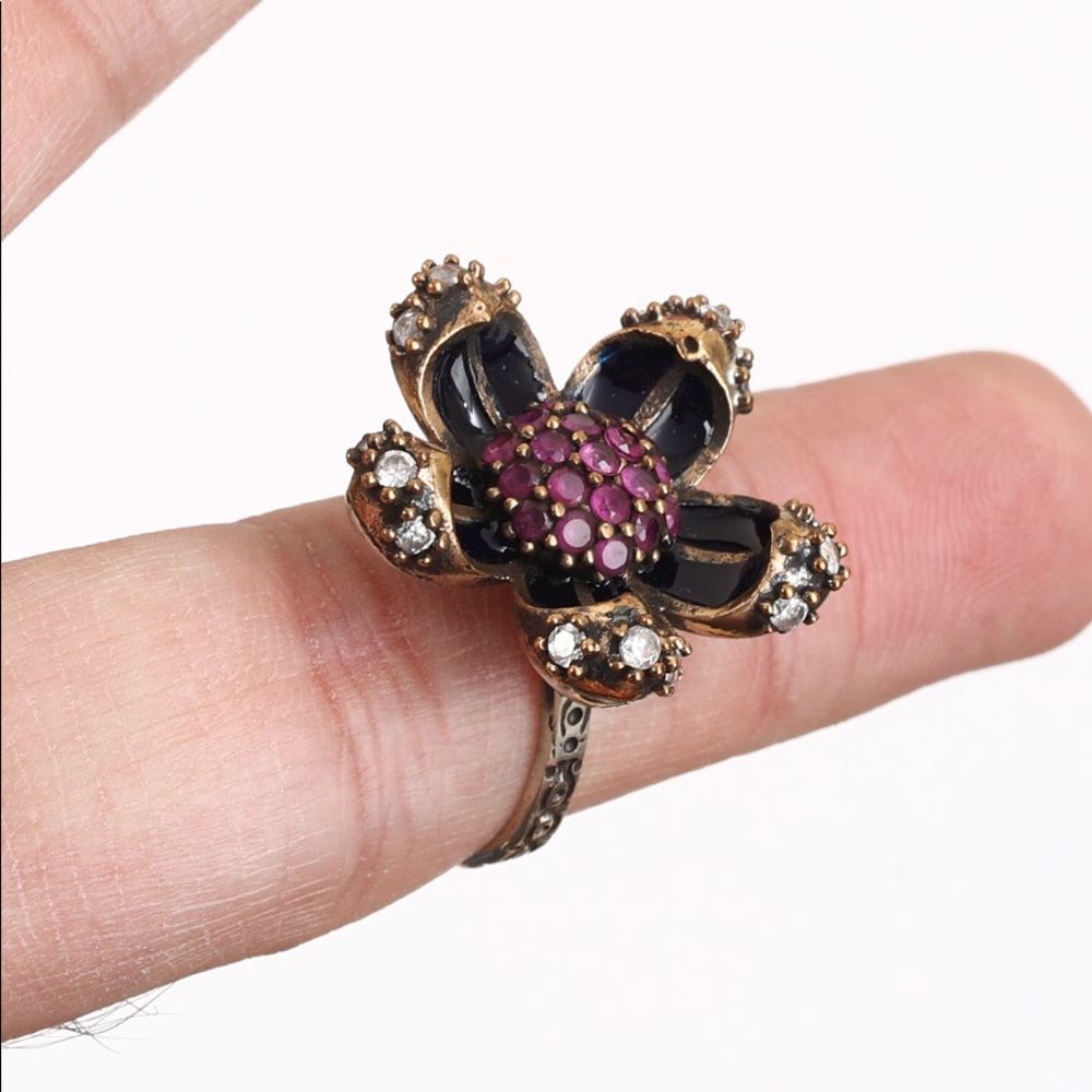Flower Ruby Silver & Bronze Topaz Ring - image 2